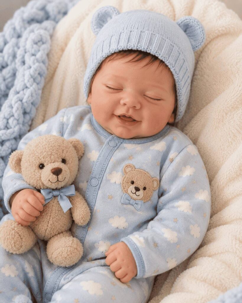 Bebé reborn con los ojos cerrados